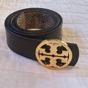 Tory Burch reversible black/snakeskin belt